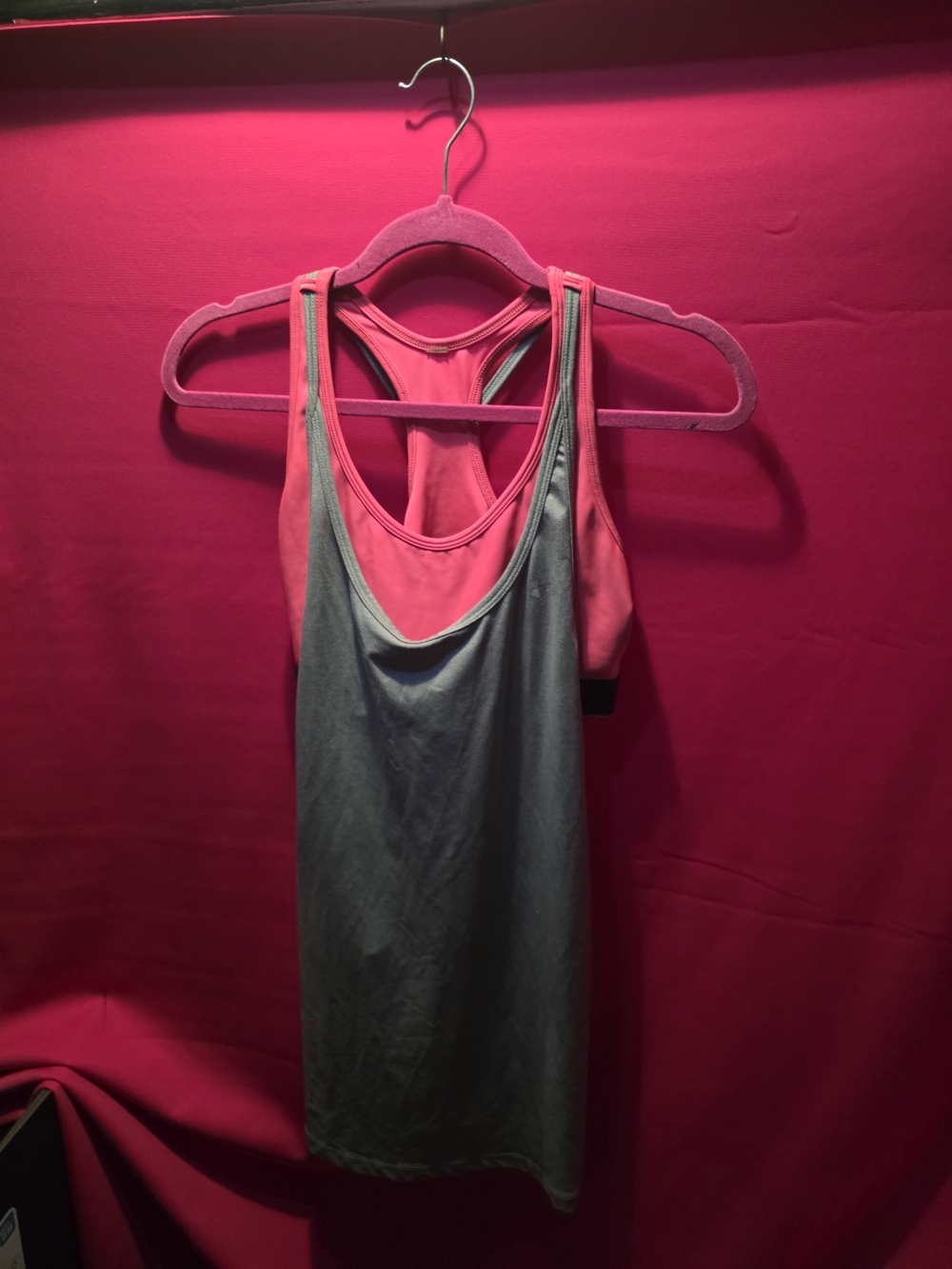Under Armour Pink and Gray Layered Racerback Tank Top